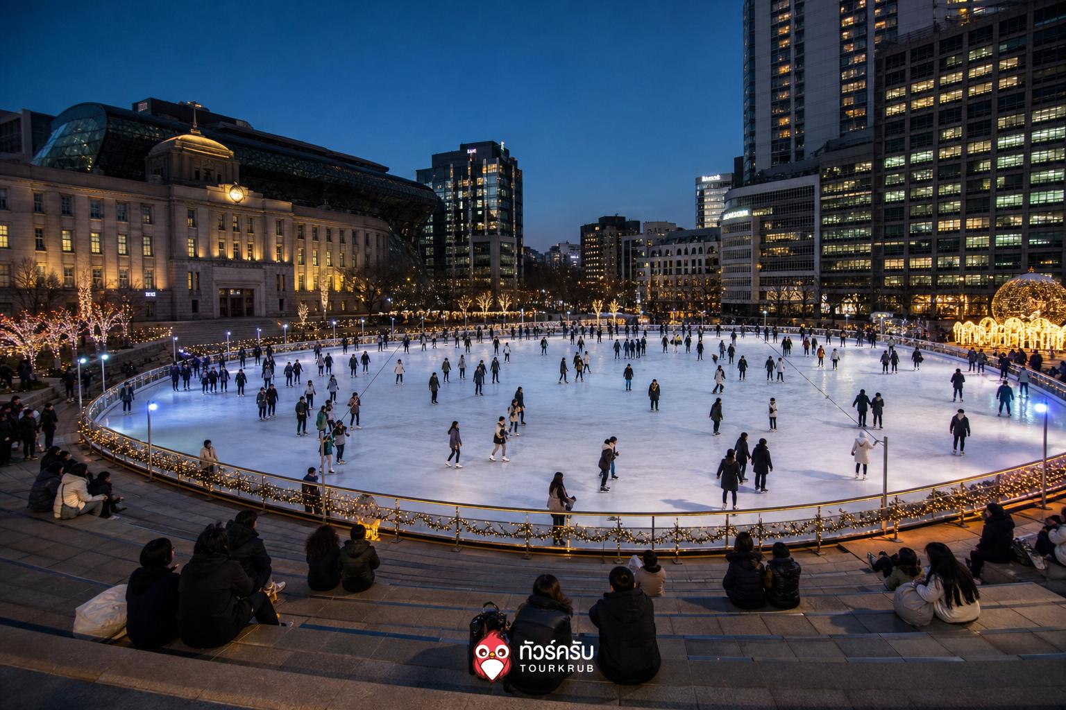 ที่เที่ยวโซลหน้าหนาว ลานสเก็ตน้ำแข็งโซลพลาซ่า (Seoul Plaza Ice Skating Rink)